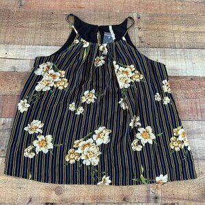 DNA Couture Women's Lightweight Spring Floral Striped Blouse -L